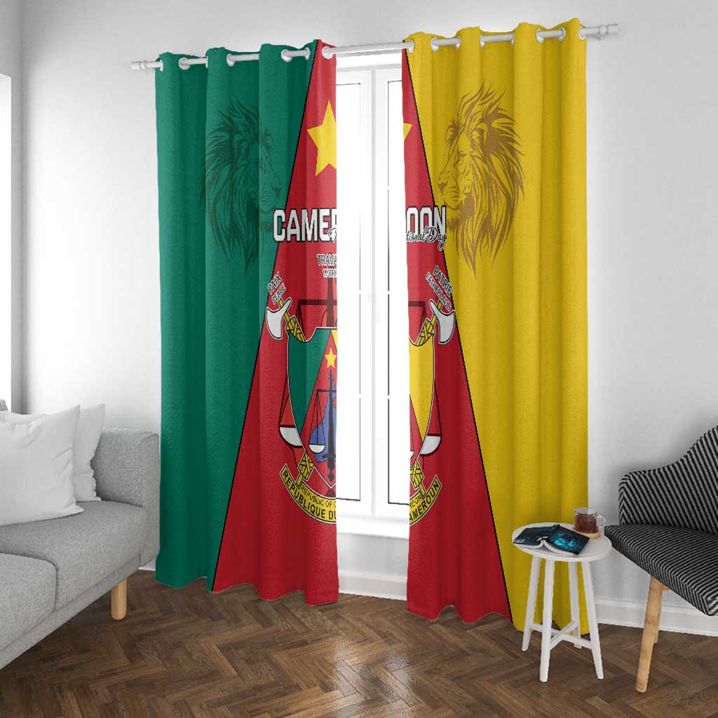 Cameroon National Day Window Curtain Lion Mix Coat Of Arms Style