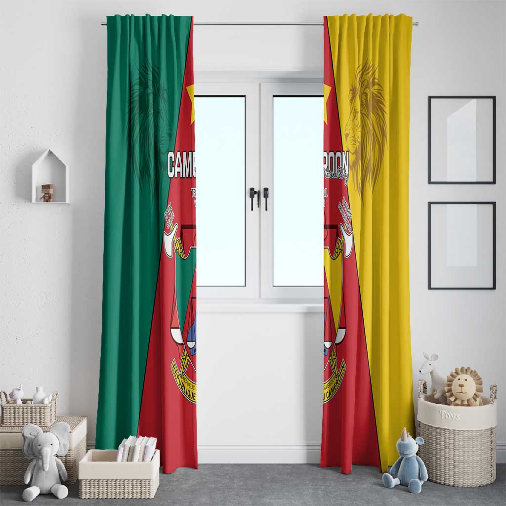 Cameroon National Day Window Curtain Lion Mix Coat Of Arms Style
