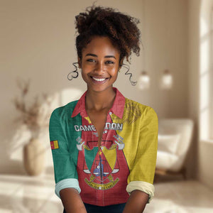 Personalised Cameroon National Day Women Casual Shirt Lion Mix Coat Of Arms Style