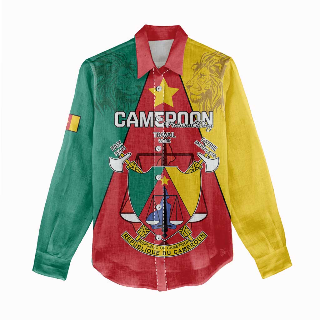 Personalised Cameroon National Day Women Casual Shirt Lion Mix Coat Of Arms Style