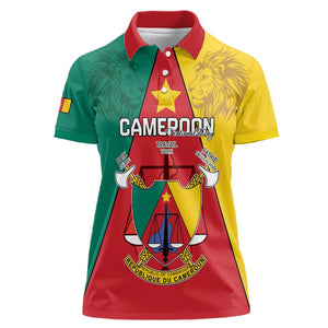 Personalised Cameroon National Day Women Polo Shirt Lion Mix Coat Of Arms Style