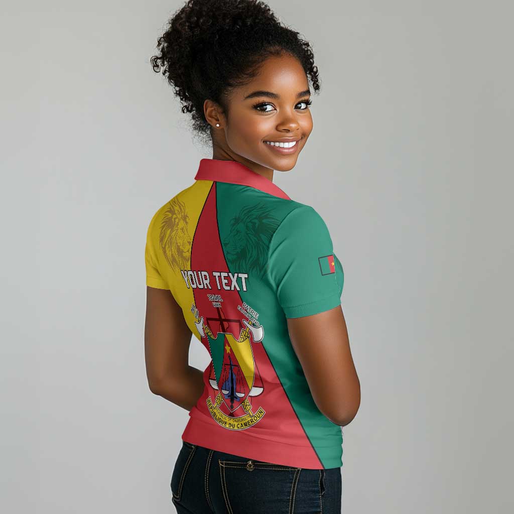 Personalised Cameroon National Day Women Polo Shirt Lion Mix Coat Of Arms Style
