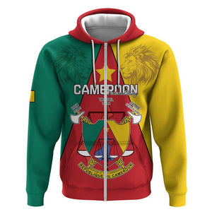 Personalised Cameroon National Day Zip Hoodie Lion Mix Coat Of Arms Style