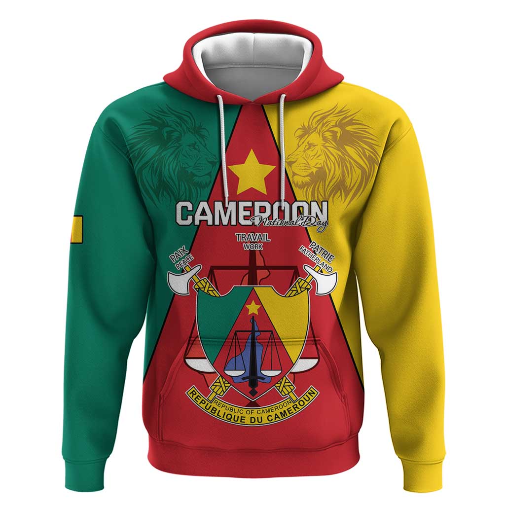 Personalised Cameroon National Day Zip Hoodie Lion Mix Coat Of Arms Style