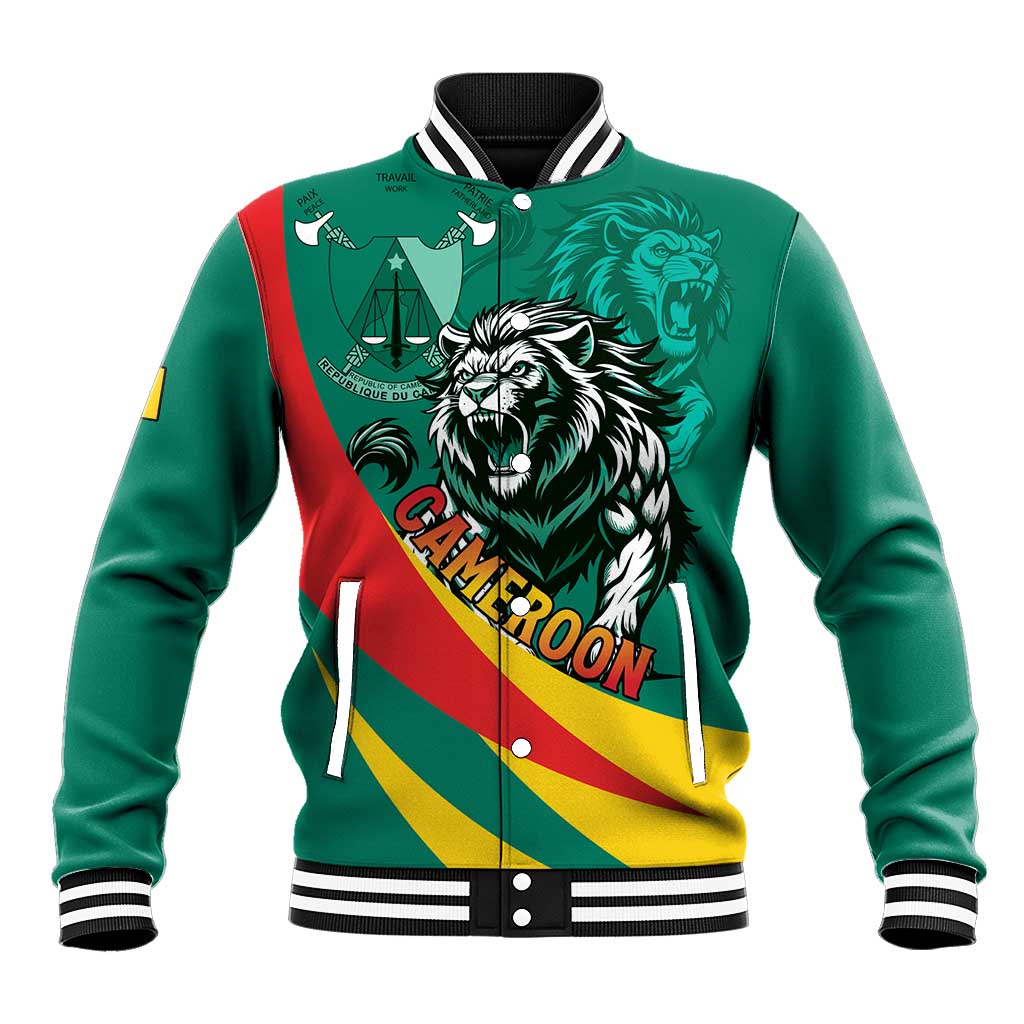 Personalised Happy Cameroon National Day Baseball Jacket Lion With Coat Of Arms - Curve Style