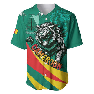 Personalised Happy Cameroon National Day Baseball Jersey Lion With Coat Of Arms - Curve Style