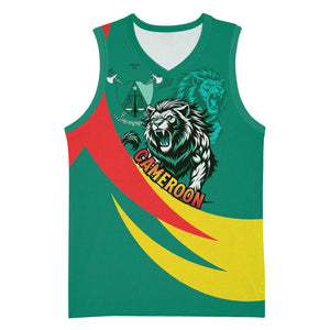 Personalised Happy Cameroon National Day Basketball Jersey Lion With Coat Of Arms - Curve Style - African Pride