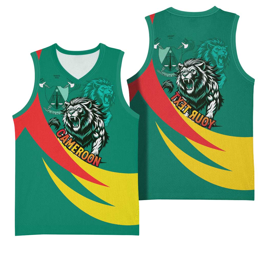 Personalised Happy Cameroon National Day Basketball Jersey Lion With Coat Of Arms - Curve Style - African Pride