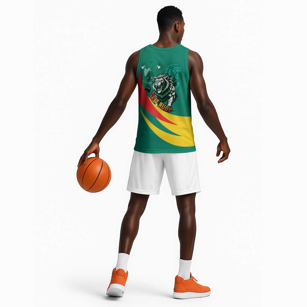 Personalised Happy Cameroon National Day Basketball Jersey Lion With Coat Of Arms - Curve Style - African Pride