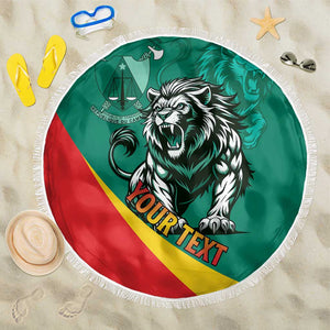 Personalised Happy Cameroon National Day Beach Blanket Lion With Coat Of Arms - Curve Style