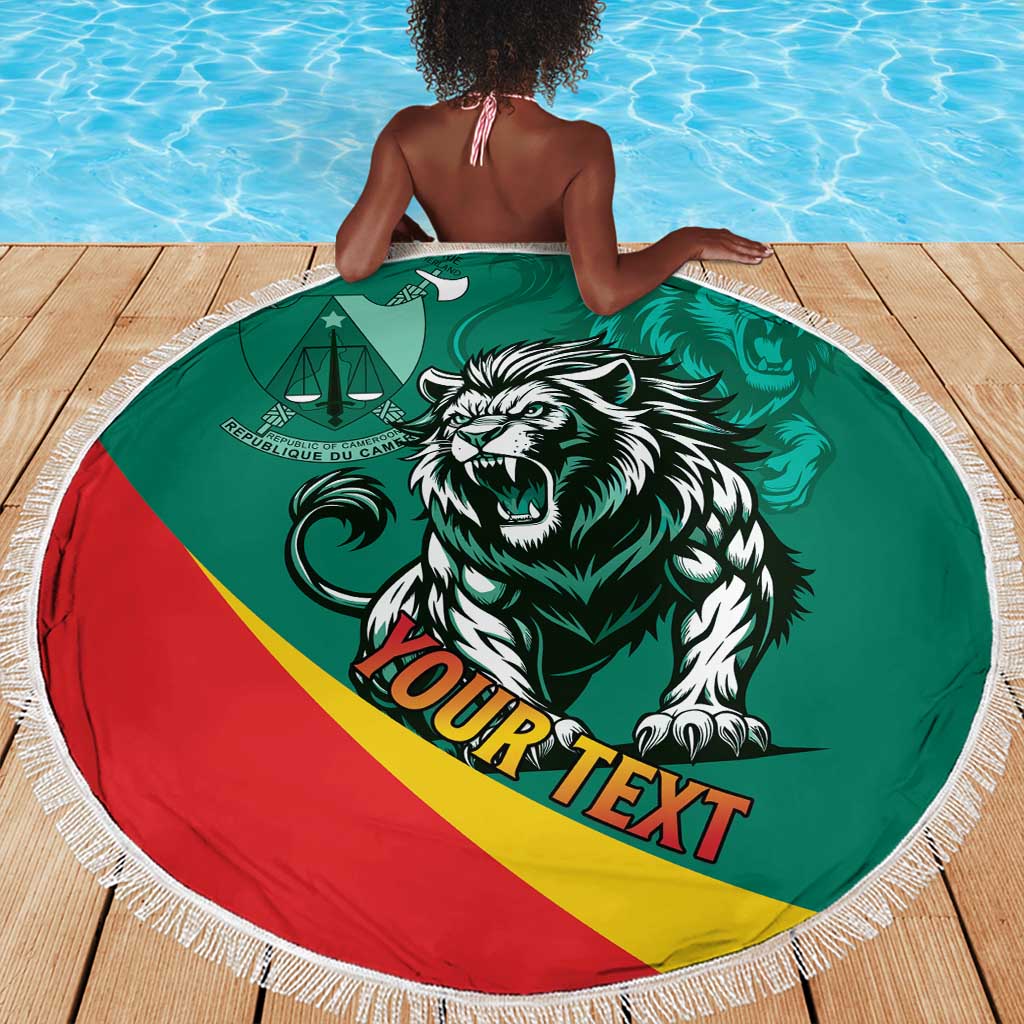 Personalised Happy Cameroon National Day Beach Blanket Lion With Coat Of Arms - Curve Style