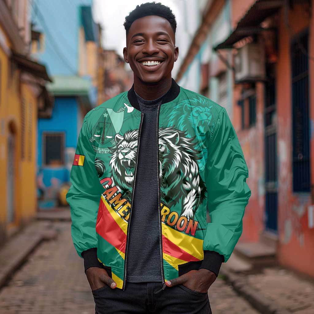 Personalised Happy Cameroon National Day Bomber Jacket Lion With Coat Of Arms - Curve Style