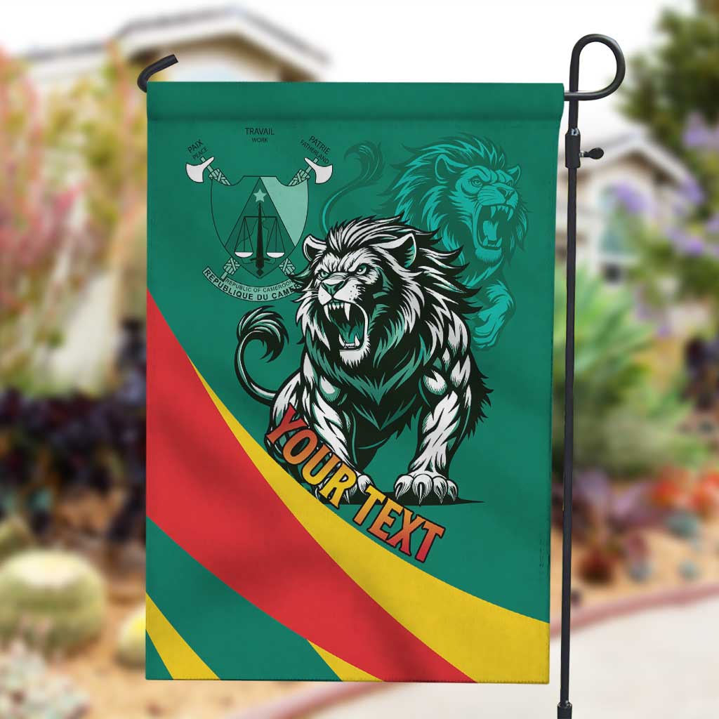 Personalised Happy Cameroon National Day Garden Flag Lion With Coat Of Arms - Curve Style
