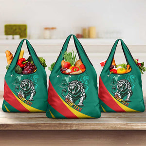 Personalised Happy Cameroon National Day Grocery Bag Lion With Coat Of Arms - Curve Style