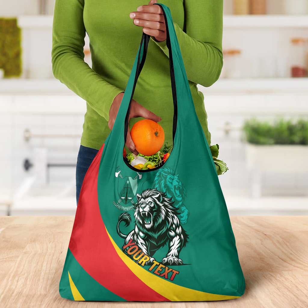 Personalised Happy Cameroon National Day Grocery Bag Lion With Coat Of Arms - Curve Style