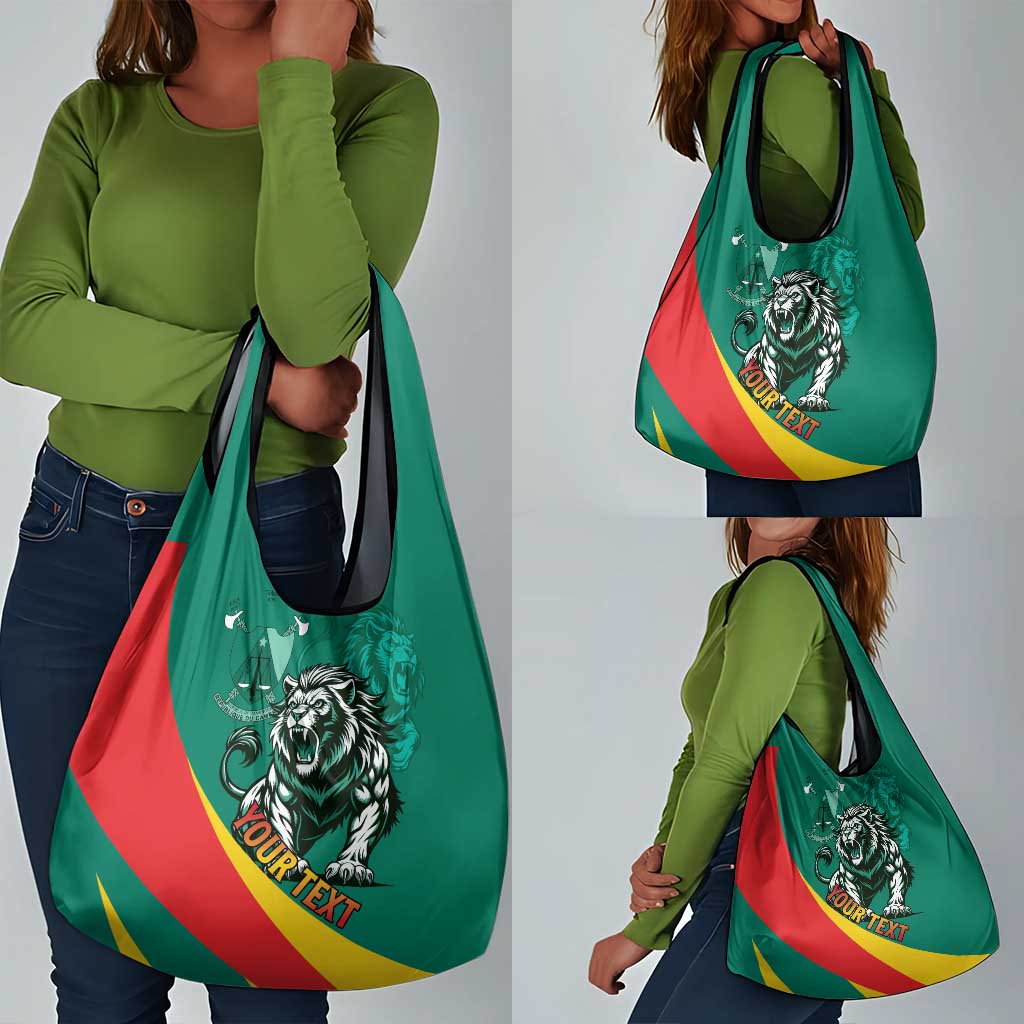 Personalised Happy Cameroon National Day Grocery Bag Lion With Coat Of Arms - Curve Style