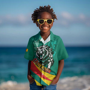 Personalised Happy Cameroon National Day Kid Hawaiian Shirt Lion With Coat Of Arms - Curve Style