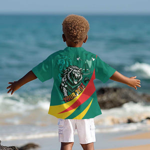 Personalised Happy Cameroon National Day Kid Hawaiian Shirt Lion With Coat Of Arms - Curve Style