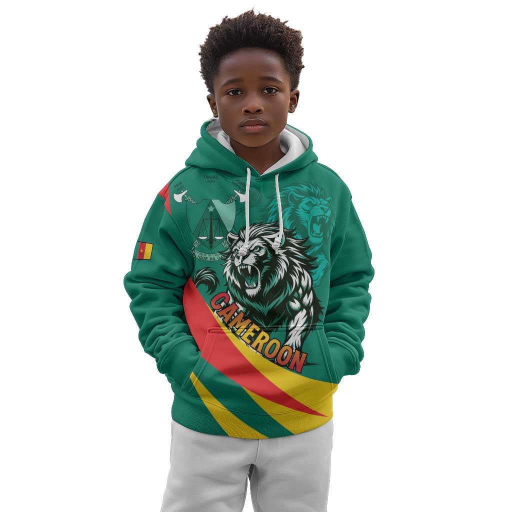 Personalised Happy Cameroon National Day Kid Hoodie Lion With Coat Of Arms - Curve Style