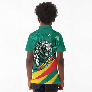 Personalised Happy Cameroon National Day Kid Polo Shirt Lion With Coat Of Arms - Curve Style