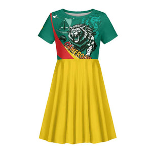 Personalised Happy Cameroon National Day Kid Short Sleeve Dress Lion With Coat Of Arms - Curve Style