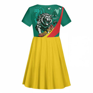 Personalised Happy Cameroon National Day Kid Short Sleeve Dress Lion With Coat Of Arms - Curve Style