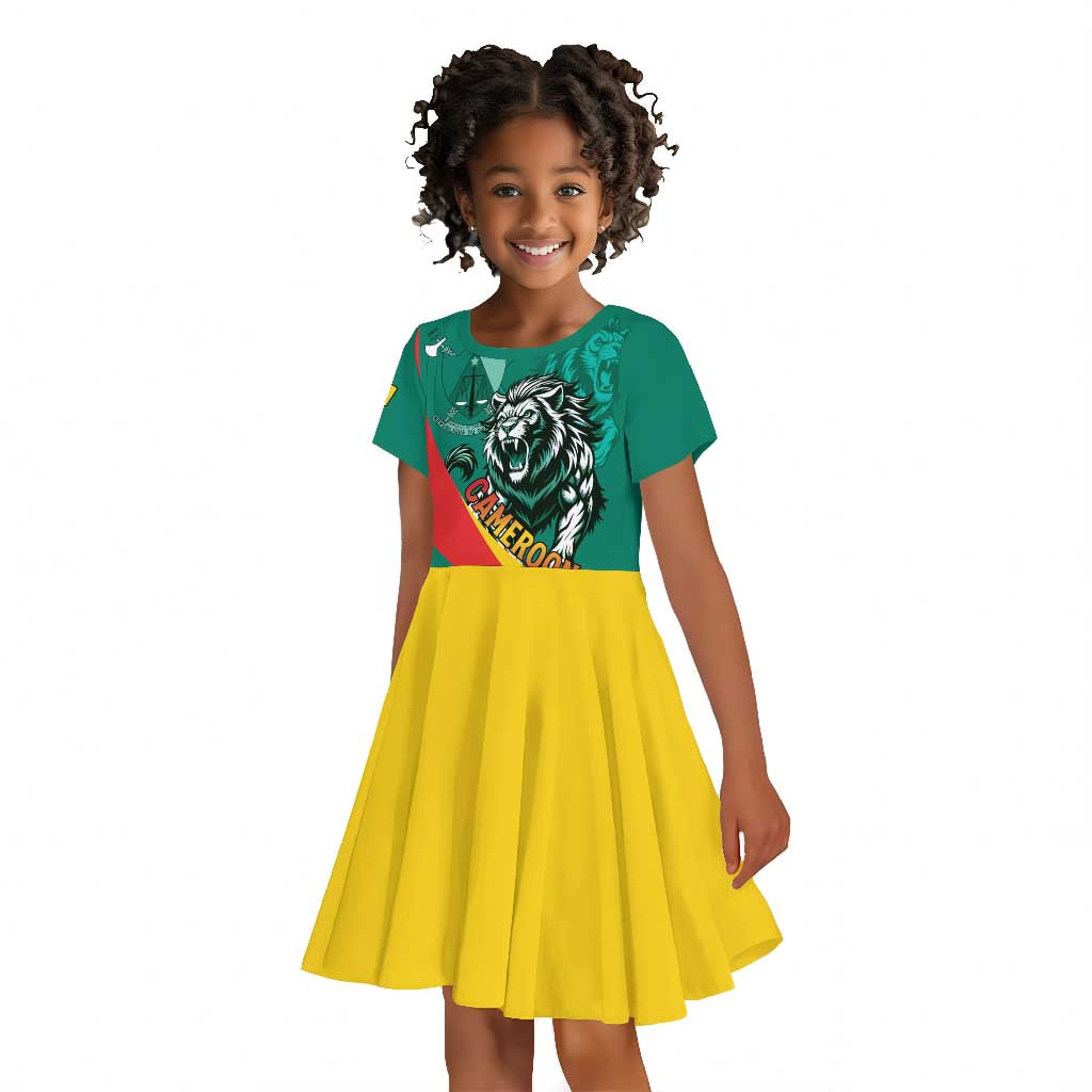 Personalised Happy Cameroon National Day Kid Short Sleeve Dress Lion With Coat Of Arms - Curve Style