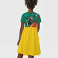 Personalised Happy Cameroon National Day Kid Short Sleeve Dress Lion With Coat Of Arms - Curve Style