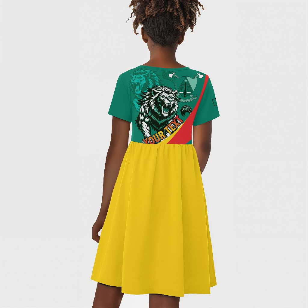 Personalised Happy Cameroon National Day Kid Short Sleeve Dress Lion With Coat Of Arms - Curve Style