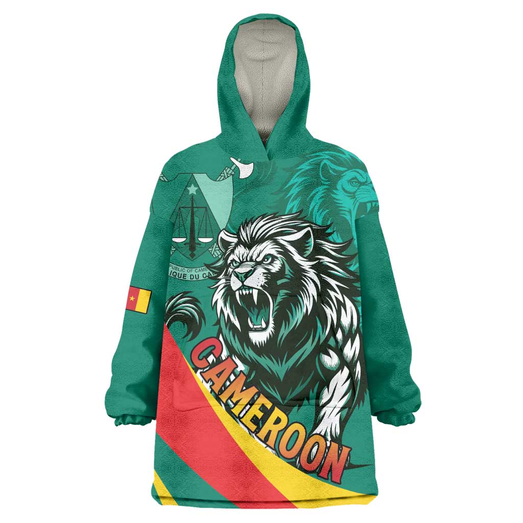 Personalised Happy Cameroon National Day Kid Wearable Blanket Hoodie Lion With Coat Of Arms - Curve Style