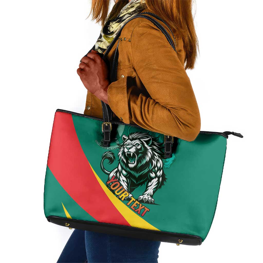 Personalised Happy Cameroon National Day Leather Tote Bag Lion With Coat Of Arms - Curve Style