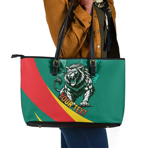 Personalised Happy Cameroon National Day Leather Tote Bag Lion With Coat Of Arms - Curve Style