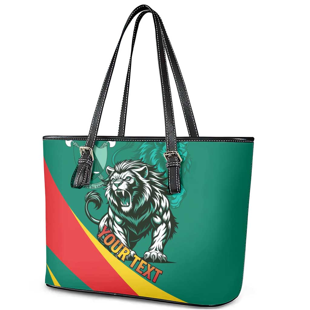 Personalised Happy Cameroon National Day Leather Tote Bag Lion With Coat Of Arms - Curve Style