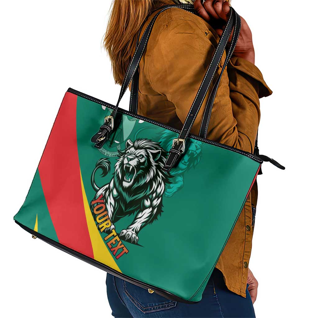 Personalised Happy Cameroon National Day Leather Tote Bag Lion With Coat Of Arms - Curve Style