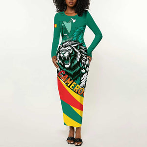 Personalised Happy Cameroon National Day Long Sleeve Bodycon Dress Lion With Coat Of Arms - Curve Style LT15