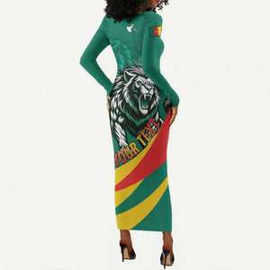 Personalised Happy Cameroon National Day Long Sleeve Bodycon Dress Lion With Coat Of Arms - Curve Style LT15