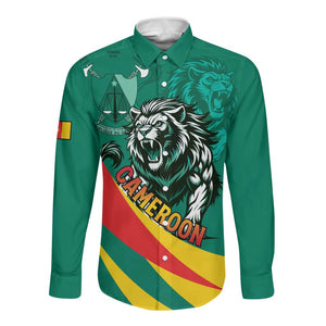 Personalised Happy Cameroon National Day Long Sleeve Button Shirt Lion With Coat Of Arms - Curve Style