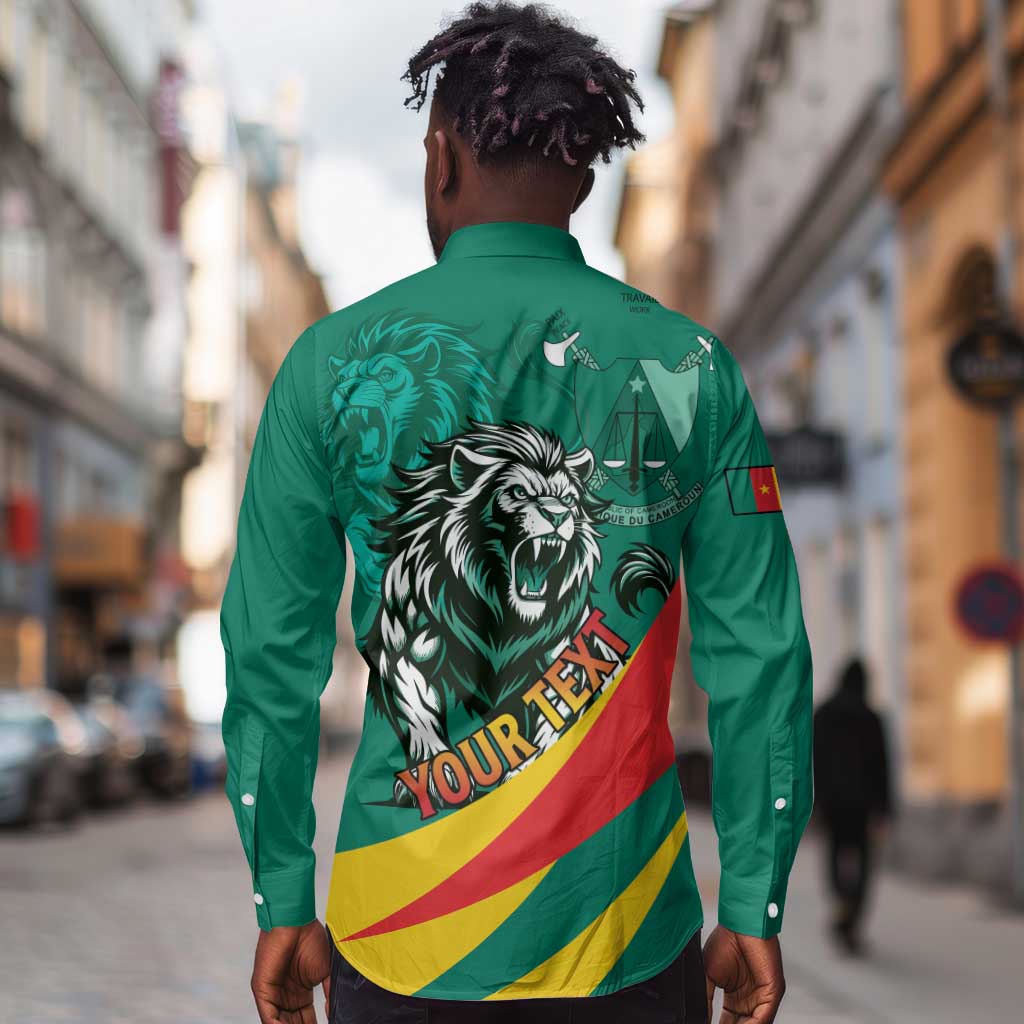Personalised Happy Cameroon National Day Long Sleeve Button Shirt Lion With Coat Of Arms - Curve Style