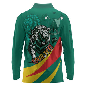 Personalised Happy Cameroon National Day Long Sleeve Polo Shirt Lion With Coat Of Arms - Curve Style