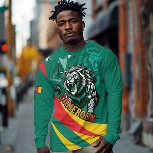 Personalised Happy Cameroon National Day Long Sleeve Shirt Lion With Coat Of Arms - Curve Style