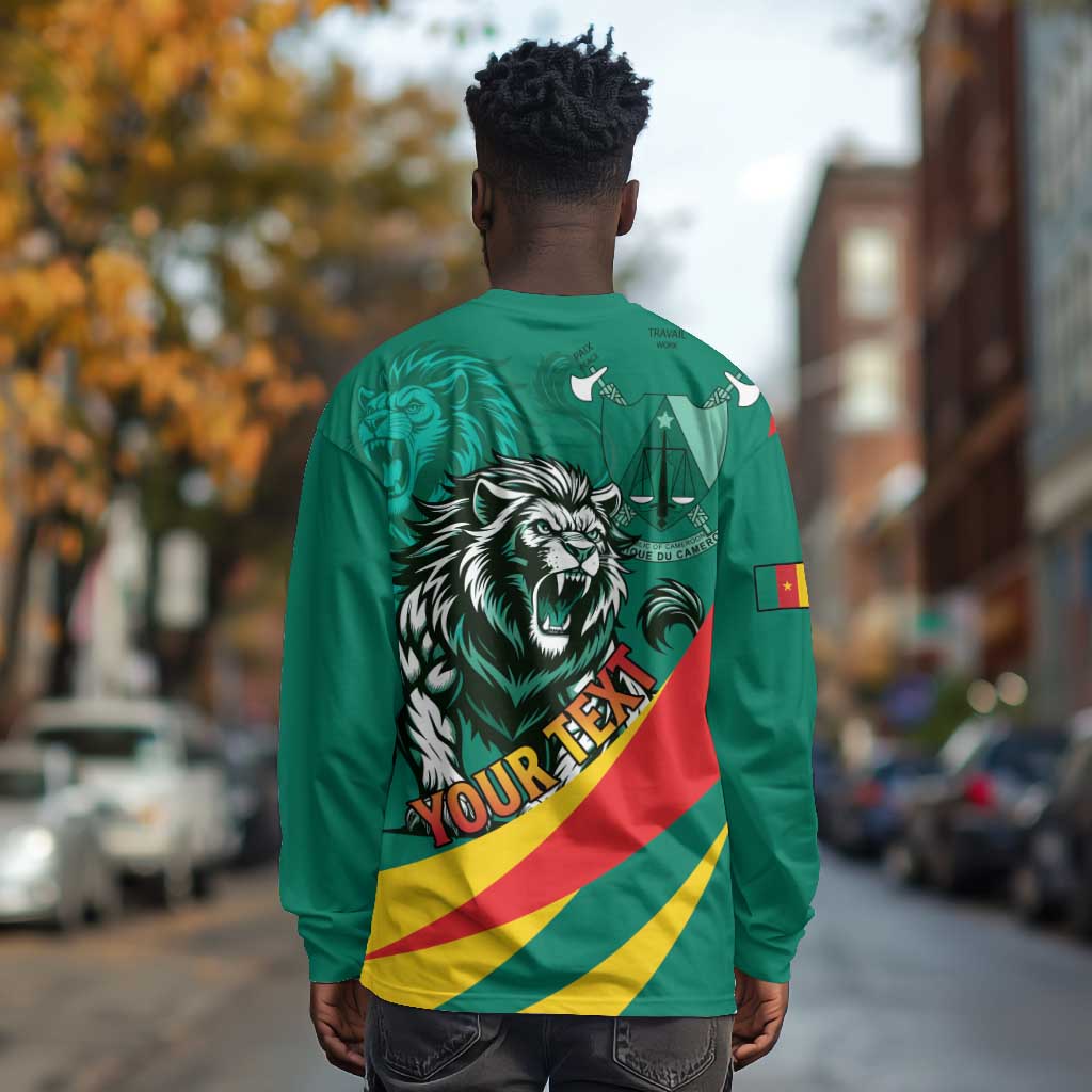 Personalised Happy Cameroon National Day Long Sleeve Shirt Lion With Coat Of Arms - Curve Style