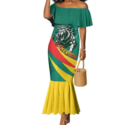 Personalised Happy Cameroon National Day Mermaid Dress Lion With Coat Of Arms - Curve Style