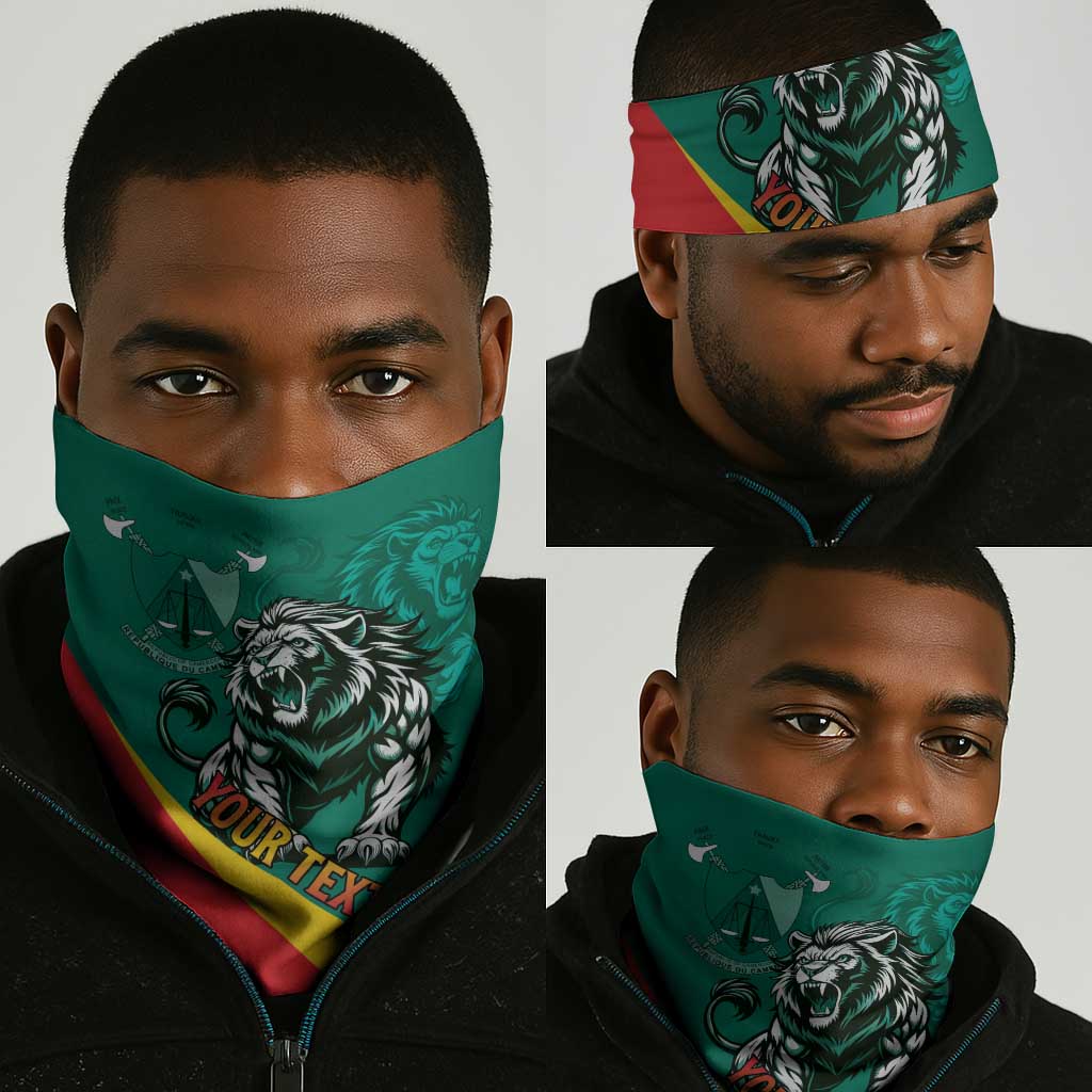 Happy Cameroon National Day Neck Gaiter Lion With Coat Of Arms - Curve Style - African Pride