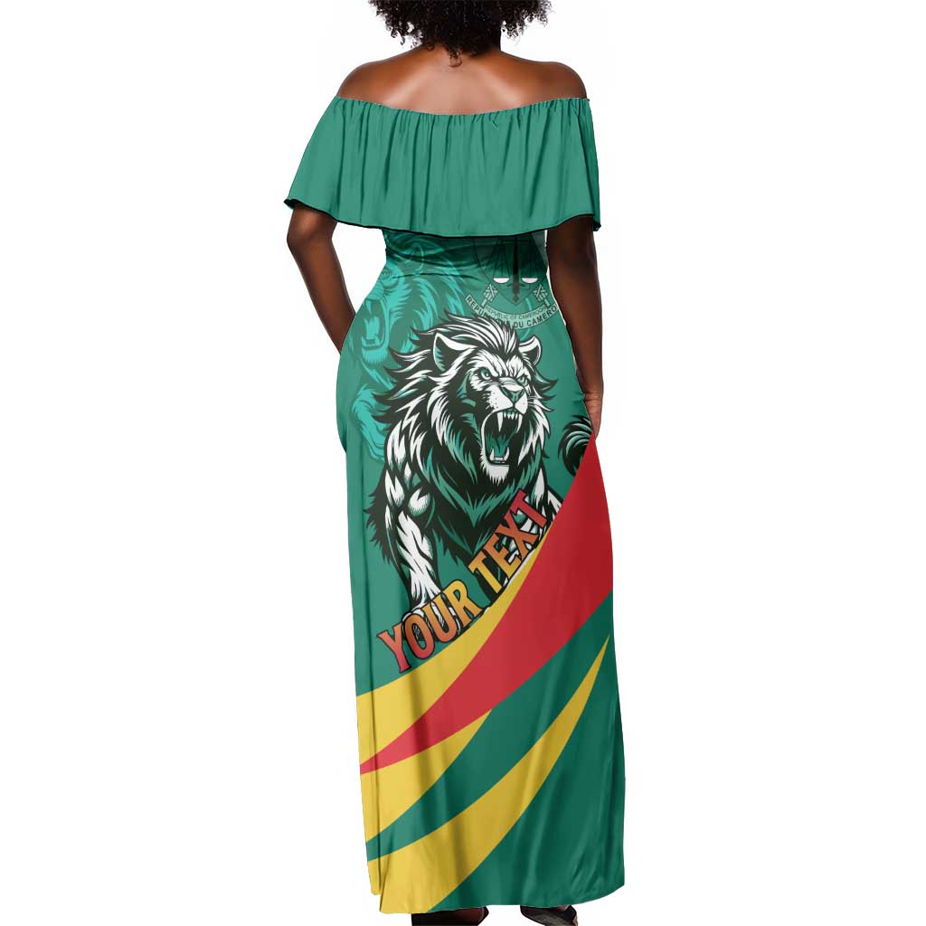 Personalised Happy Cameroon National Day Off Shoulder Maxi Dress Lion With Coat Of Arms - Curve Style