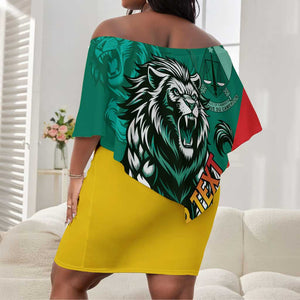 Personalised Happy Cameroon National Day Off Shoulder Short Dress Lion With Coat Of Arms - Curve Style