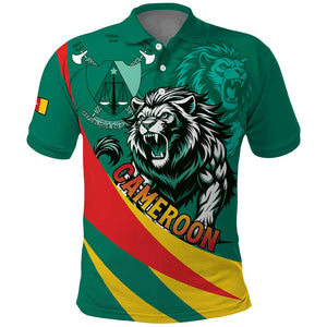 Personalised Happy Cameroon National Day Polo Shirt Lion With Coat Of Arms - Curve Style