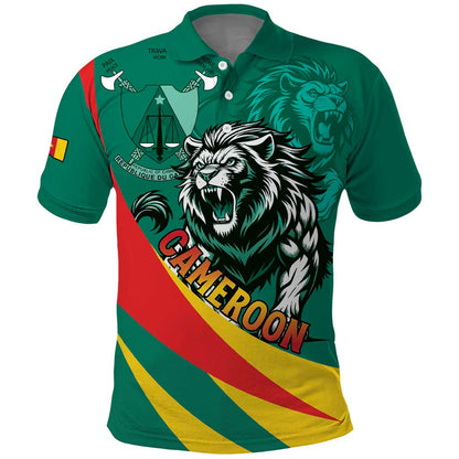 Personalised Happy Cameroon National Day Polo Shirt Lion With Coat Of Arms - Curve Style