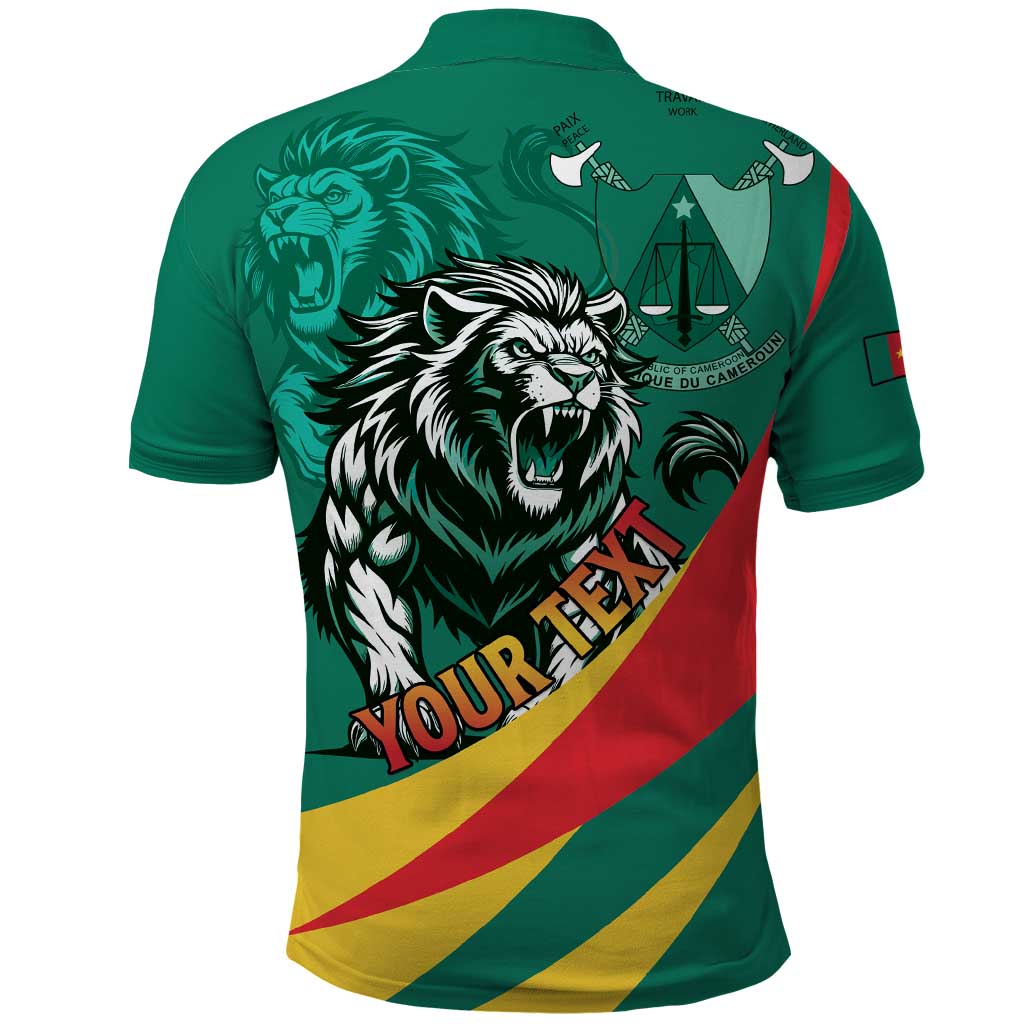 Personalised Happy Cameroon National Day Polo Shirt Lion With Coat Of Arms - Curve Style