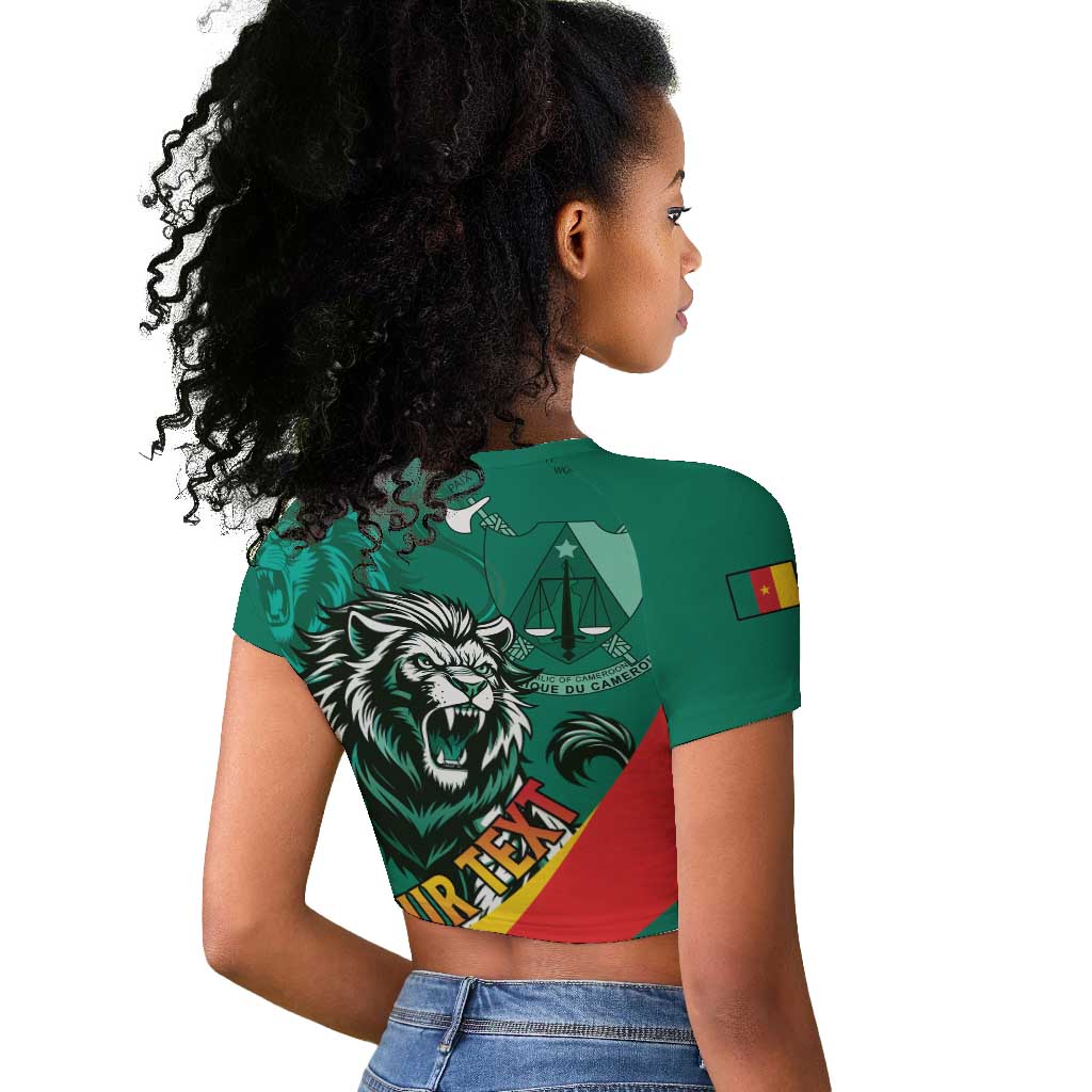 Personalised Happy Cameroon National Day Raglan Cropped T shirt Lion With Coat Of Arms - Curve Style