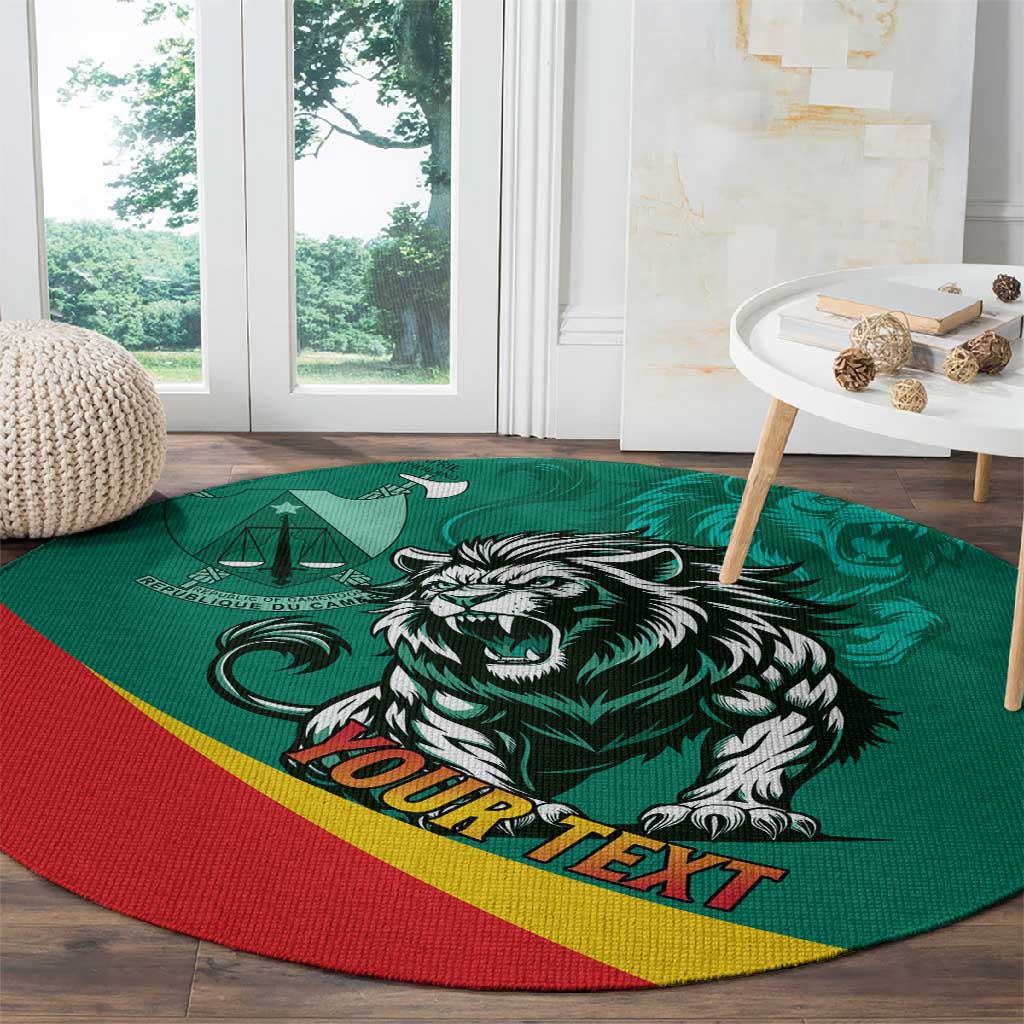 Personalised Happy Cameroon National Day Round Carpet Lion With Coat Of Arms - Curve Style